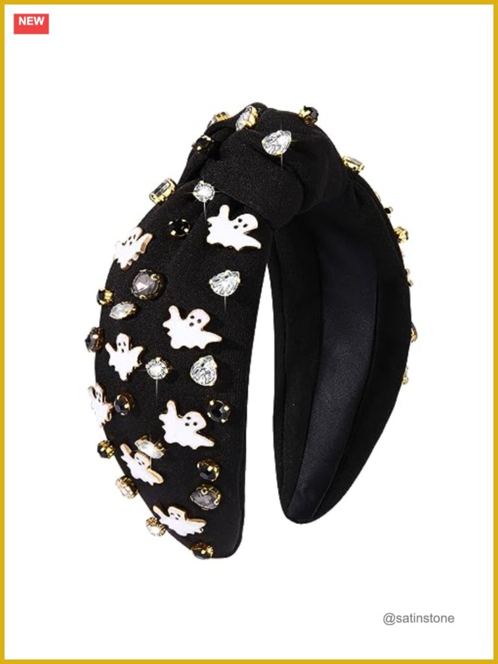 Gothic Knotted Headband Rhinestone Pearl Top Knot Hair Accessory Women